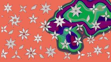 Nazik, narin çiçek arkaplanı. Çiçekli karalama şeklinde Raster çiçek deseni. Turuncu ve nötr renkte çiçekler.