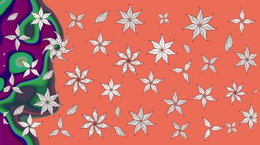 Renkli Bahar Teması eskiz kalıbı. Sevimli çiçek raster deseni. Çiçekler turuncu ve nötr renklerde. Düz Çiçek Elementleri Tasarımı.