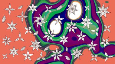 Raster çiçek izi. Çiçeksel turuncu ve nötr çizim deseni. Raster Yumuşak kumaş deseni. Klasik taslak çizimi.