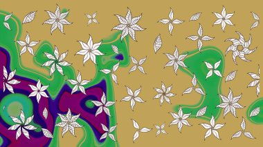 Şirin çiçek elementleri. Raster illüstrasyonu. Robot resim. Sarı ve yeşil renkte çiçekler.