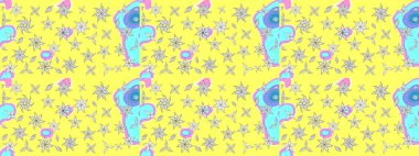 Raster düz çiçek çizim deseni. Sarı ve mavi renkte çiçekler. Tasarım hediye paketi, tebrik kartları, posterler ve afiş tasarımı.