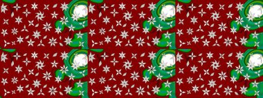 Kibar, yaz çiçekleri kırmızı ve yeşil renklerde. Çiçekli karalama şeklinde Raster çiçek deseni. Raster illüstrasyonu.