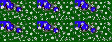 Tekrar eden çiçek arkaplanı, zarif yeşil ve nötr çiçek duvar kağıdı. Yeşil ve nötr renkler üzerine çiçek desenli çizimler, el yapımı papatyalar, papatyalar..