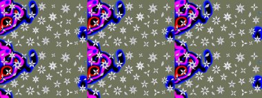 Çiçek ve yapraklı çiçek deseni. Raster illüstrasyonu. Küçük çiçekli şirin desen.