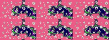 Çoklu olopink ve nötr küçük çiçekler pembe ve nötr renklerdeki komik böcekler, raster desen, illüstrasyon.