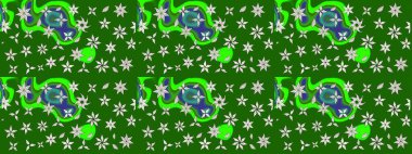 Renkli Yaz Temalı eskiz kalıbı. Sevimli çiçek raster deseni. Düz Çiçek Elementleri Tasarımı. Yeşil ve nötr renkte çiçekler.