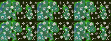 Ağaç dallı bahar çiçekleri ile desen, yeşil ve gri renkler ile çiçek silueti. Raster deseni.