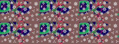 Süslü kumaş deseni. Düz Çiçek Elementleri Tasarımı. Renkli Bahar Teması eskiz kalıbı. Raster illüstrasyonunda çiçek deseni çizimi.