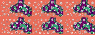 Raster illüstrasyonu. Suluboya çiçekli çiçek deseni. Turuncu ve nötr renklerde Asya tekstili.