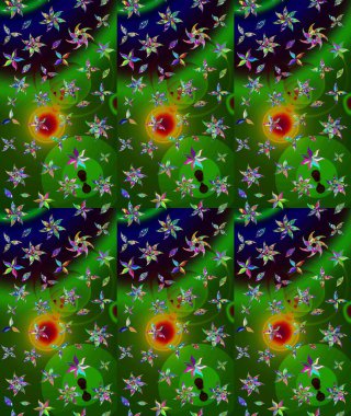 Arkaplan dokusu, duvar kağıdı, yeşil renkli çiçek teması. Kabile sanatı boho baskısı, klasik çiçek arkaplanı. Soyut etnik raster çizim kalıbı.