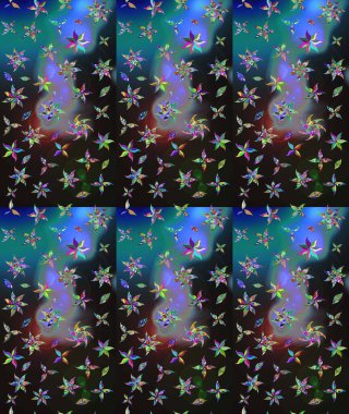 Gri renkler ve parlak çiçekler üzerine soyut çizim deseni. Çiçeksel elementlerle süslenmiş zarif raster dokusu. Küçük çiçekte şirin bir çiçek deseni var..