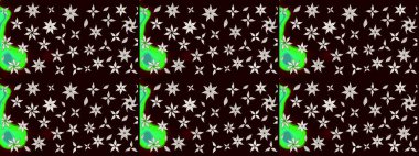 Çiçekli karalama şeklinde Raster çiçek deseni. Nazik, yaz çiçekleri siyah renklerde. Raster illüstrasyonu.