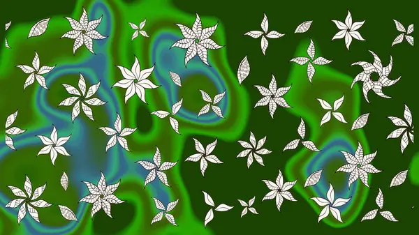 Çiçekli ipek eşarp. Yeşil ve nötr yeşil ve nötr. El çizimi çiçek unsurları olan soyut çizim raster deseni. Retro tekstil tasarım koleksiyonu. 1950 'ler-1960' lar motifleri.