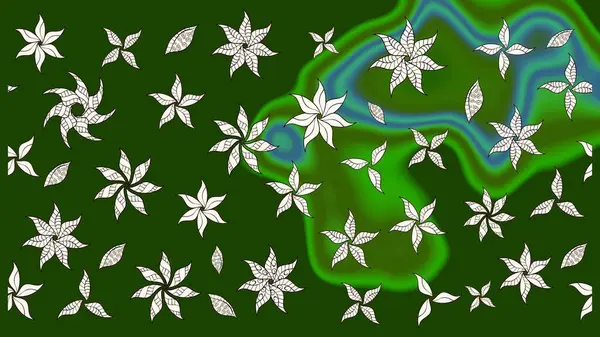 Yeşil ve nötr renklerde çiçekler. Hediye ambalaj kağıdı, tebrik kartları, posterler ve pankart tasarımı. Raster düz çiçek çizim deseni.