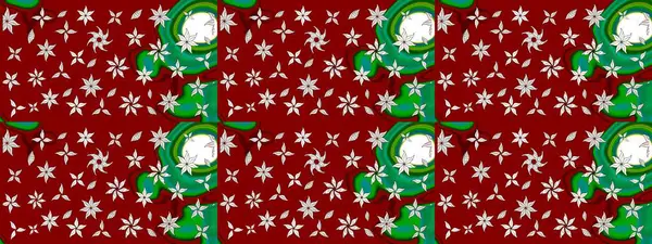 Kibar, yaz çiçekleri kırmızı ve yeşil renklerde. Çiçekli karalama şeklinde Raster çiçek deseni. Raster illüstrasyonu.