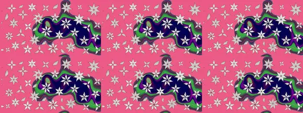 Çoklu olopink ve nötr küçük çiçekler pembe ve nötr renklerdeki komik böcekler, raster desen, illüstrasyon.