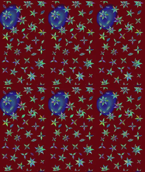 Çiçekli yaz çiçekleri. Moda baskıları için zarif bir şablon. Küçük çiçekte güzel bir desen. Robot resim. Küçük renkli çiçekler. Motley illüstrasyonu.