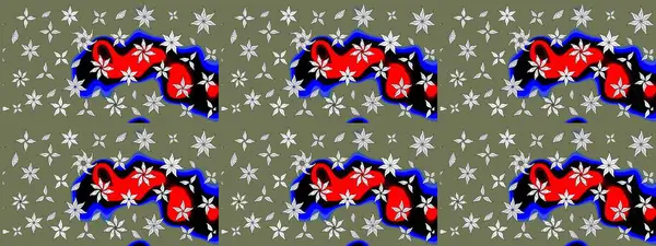 Yeşil renkli yeşil papatya deseni. Raster illüstrasyonu. Yeşil renklerde.