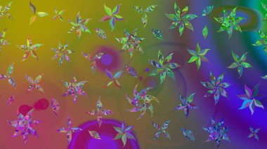 Renkli Yaz Temalı eskiz kalıbı. Yeşil renkli çiçekler. Raster illüstrasyonundaki çiçek desenli çizim. Düz Çiçek Elementleri Tasarımı.