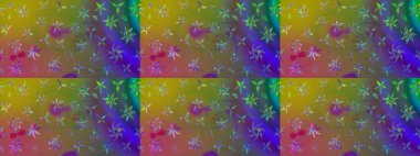 Çiçek tasarımı için inanılmaz bir kolaj cenneti tarzı. Çiçekli zambakların eskiz geçmişi. Parlak çiçekli kolaj çiçekleri yeşil.