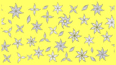 Düz Çiçek Elementleri Tasarımı. Renkli Bahar Teması eskiz kalıbı. Sarı renkli çiçekler. Çiçekle çizim deseni.