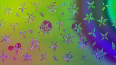 Yumuşak, yeşil renkli bahar çiçekleri. Raster illüstrasyonu. Çiçek ve yapraklı karalama şeklinde Raster çiçek deseni.