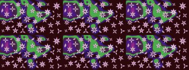 Şirin çiçekli eskiz deseni ve kahverengi renkli yapraklar, suluboya çiçek deseni, duvar kağıdı, kart veya kumaş için fayanslı. Raster illüstrasyonu.