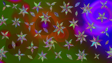 Çiçek desenli eskiz. Renkli Bahar Teması eskiz kalıbı. Düz Çiçek Elementleri Tasarım Raster illüstrasyonu. Yeşil renkte çiçekler.