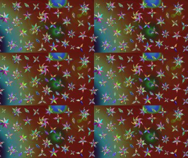 Küçük çiçekte hoş bir çiçek deseni var. Çiçeksel elementlerle süslenmiş zarif raster dokusu. Parlak çiçekli kahverengi renkler üzerine soyut çizim deseni.