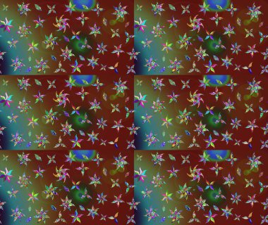 Küçük çiçekte hoş bir çiçek deseni var. Çiçeksel elementlerle süslenmiş zarif raster dokusu. Parlak çiçekli kahverengi renkler üzerine soyut çizim deseni.