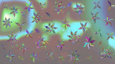 Şirin çiçekli eskiz deseni ve gri renkli yapraklar, suluboya çiçek deseni, duvar kağıdı, kart veya kumaş için fayanslı. Raster illüstrasyonu.