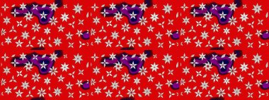 Çiçekler. Soyut etnik raster çizim kalıbı. Vadinin çiçekleri kırmızı renklerde.