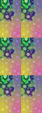 Raster illüstrasyonundaki çiçek desenli çizim. Düz Çiçek Elementleri Tasarımı. Renkli Bahar Teması eskiz kalıbı. Tarafsız ve yeşil renkte çiçekler.