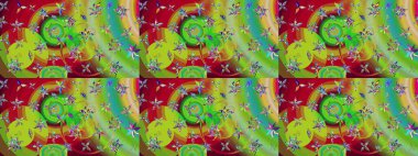 Raster illüstrasyonu. Yeşil renkte karalamalı çiçek deseni çiz.