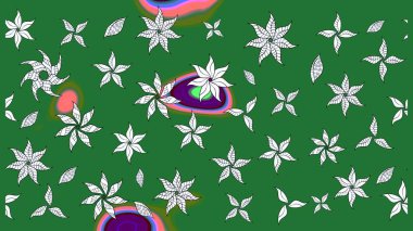 Yeşil renkli çiçekler. Renkli Bahar Teması eskiz kalıbı. Raster illüstrasyonundaki çiçek desenli çizim. Düz Çiçek Elementleri Tasarımı.