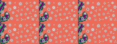 Küçük portakallı, çiçekli oldukça eski bir besin torbası. Millefleur 'lar. Tekstil, kumaş, kapaklar, duvar kağıtları, baskı, paket, koleksiyon defteri, örgü, dekupaj için çiçek arkaplanı..