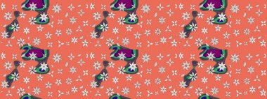 Çiçek desenli çizim. Raster illüstrasyonu. Asya tekstil tarzında. Turuncu renkli çiçekler. Renkli Bahar Teması eskiz kalıbı. Düz Çiçek Elementleri Tasarımı.