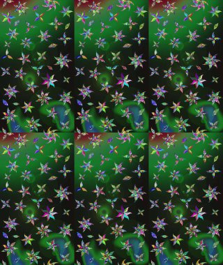 Tekstil için suluboya eskiz deseni. Şirin çiçekli, desenli, yeşil renkli bir eskiz deseni. El çizimi çiçek çizimi deseni (fayans)).