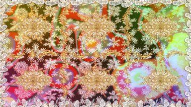 Antika altın tekrarlanabilir duvar kağıdı. Damask arkaplanı tekerrür ediyor. Barok tarzında altın çiçek süsü. Tarafsız renklerde altın element.