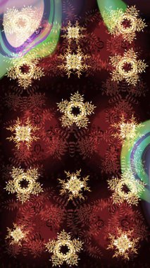 Renkli arka planda izole tatlı kar taneleri. Soyut mandala ya da tuhaf kar tanesi çizgisi sanat tasarımı. Raster illüstrasyonu.