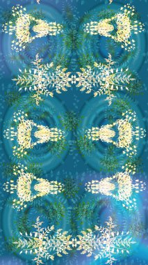 Güzel bir kış süsü. Renkli kar taneleri Raster çizimi. Altın kar tanesinden izole edilmiş..