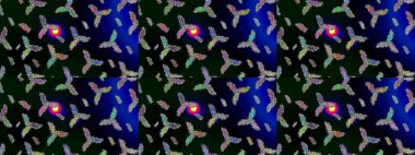 Raster illüstrasyonu. Noel stili. Siyah, mavi ve yeşil renklerde kar taneleri.