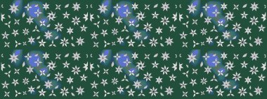 Yapraklı çiçekler ve yeşil renkli papatya çiçekleri. Eskiz arkaplan modeli. Raster - stok.