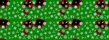 Raster Illustrasyon 'daki Çiçek Deseni' nin son moda çizimi. Renkli Yaz Temalı eskiz kalıbı. Düz Çiçek Elementleri Tasarımı. Yeşil renkte çiçekler.