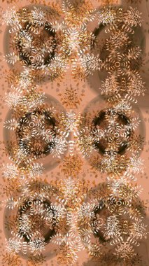 Lace Snowflakes 'in etnik kökü. Mandalas 'ın dekoratif dokusu. Kumaş veya Duvar Kağıdı Tasarımı. Tekstil için Lacy Fashion Print. Raster illüstrasyonu. Folk Style. Şekillendirilmiş Çiçekler.