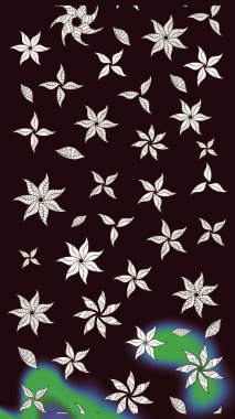 Raster illüstrasyonundaki çiçek desenli çizim. Renkli Bahar Teması eskiz kalıbı. Düz Çiçek Elementleri Tasarımı. Kahverengi renkte çiçekler.