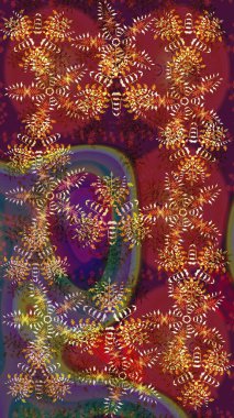 Kar Tanesi Mozaik ikonu. Raster illüstrasyonu. Sembol kışı, donmuş, Noel, yeni yıl tatili. Grafiksel element dekorasyonu. Düz dizayn. Kırmızı, kahverengi ve mor siluet kar tanesi işareti.