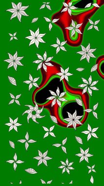 Çiçek süslemeli çizim deseni. Raster illüstrasyonu. Yeşil renkte çiçekler.