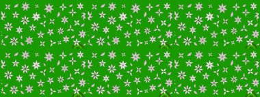 Raster düz çiçek çizim deseni. Hediye ambalaj kağıdı, tebrik kartları, posterler ve pankart tasarımı. Yeşil renkte çiçekler.