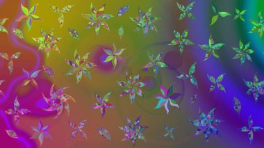 Düz Çiçek Elementleri Tasarımı. Yeşil renkli çiçekler. Renkli Bahar Teması eskiz kalıbı. Sevimli çiçek raster deseni.